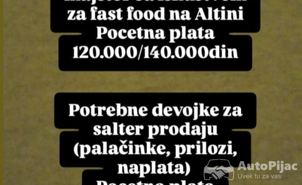 Potrebni radnici u Fast Food-u na Altini